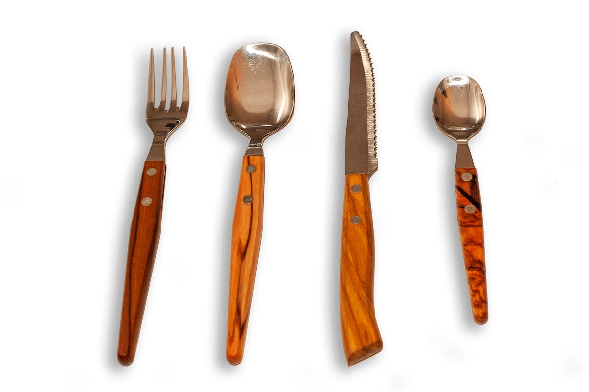 Set di 3 posate in legno di ulivo Set di utensili in legno di ulivo forchetta coltello cucchiaio 